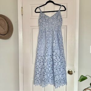 ASTR The Label - Light Blue Lace Overlay Midi Dress — Size M